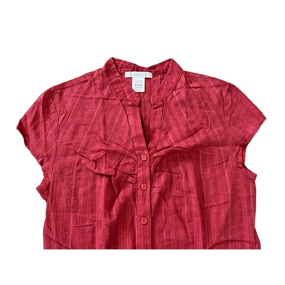 Charlotte Russe Womens Shirt Dress Red Medium Woven Cotton Cap Sleeve Vneck - Picture 2 of 7
